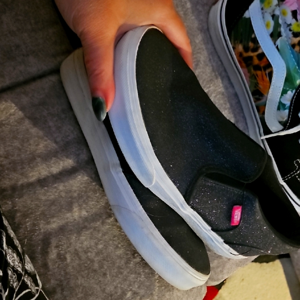 Vans Black Glitter Slip-On with Pink Accents